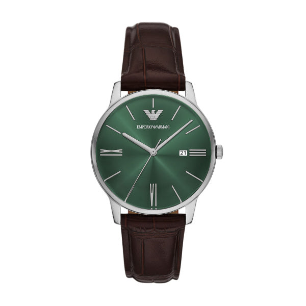 Gents Armani Watch Brown Leather strap, green dial, date SKU 4005225