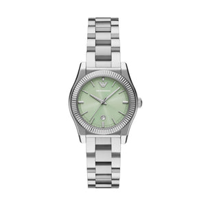 Ladies Armani Watch Stainless Steel Silver Tone strap, green dial, date SKU 4005227