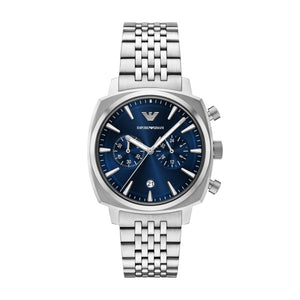 Gents Armani Watch Stainless Steel Silver Tone strap, navy square dial, date, mini dials SKU 4005230