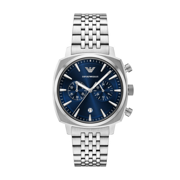 Gents Armani Watch Stainless Steel Silver Tone strap, navy square dial, date, mini dials SKU 4005230