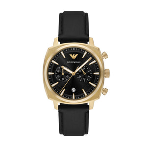 Gents Armani Watch Black Leather strap, Black square dial, date, mini dials SKU 4005231