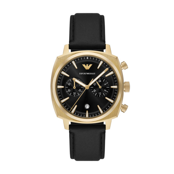 Gents Armani Watch Black Leather strap, Black square dial, date, mini dials SKU 4005231