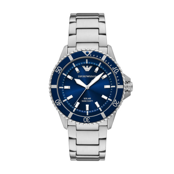 Gents Armani Watch Stainless Steel Silver Tone Strap, Navy dial, date, mini dials SKU 4005233