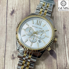 Load image into Gallery viewer, Gents Michael Kors Watch Stainless Steel Silver &amp; Gold Tone Strap, White Dial SKU 4010032
