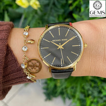 Load image into Gallery viewer, Ladies Michael Kors Watch Black Leather Strap, Black Dial, Gold Tone Case SKU 4010065
