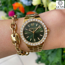 Load image into Gallery viewer, Ladies Michael Kors Watch Stainless steel Gold tone strap, Green Dial, Stone Set SKU 4010105
