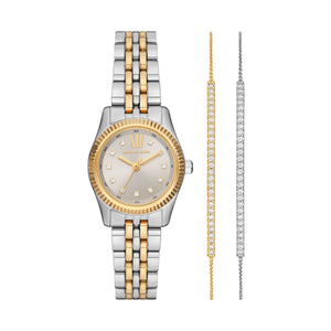 Ladies Michael Kors Stainless Steel Silver and Gold Tone Strap, 2 Complimenting Bracelets Set SKU 4010114