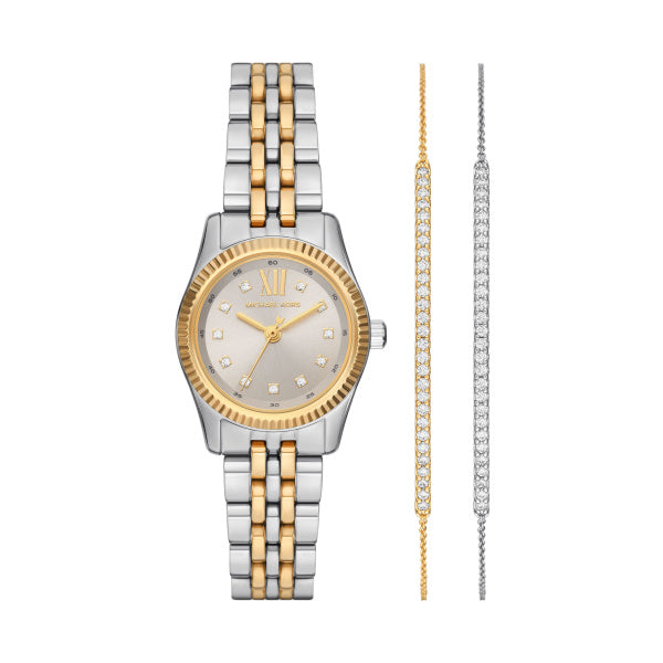 Ladies Michael Kors Stainless Steel Silver and Gold Tone Strap, 2 Complimenting Bracelets Set SKU 4010114