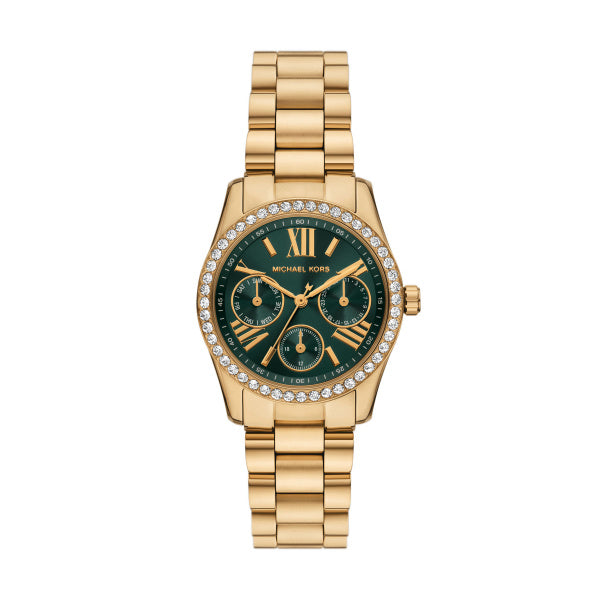 Ladies Stainless Steel Gold Tone Strap, Green Dial, Mini Dials, Michael Kors Watch SKU 4010124