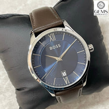 Load image into Gallery viewer, Gents Hugo Boss Watch Brown Leather Strap, Navy Dial, Date SKU 4012139
