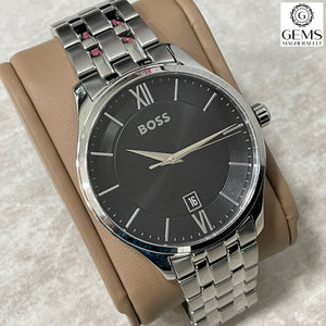 Gents Hugo Boss Watch Silver Tone Stainless Steel Bracelet, Black Dial, Date SKU 4012141