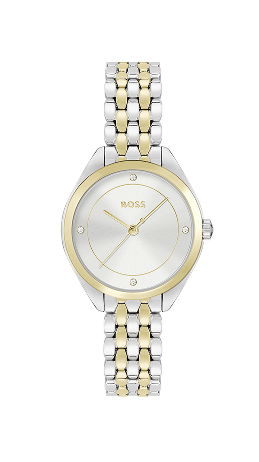 Ladies Hugo Boss Watch Stainless Steel 2 Tone Strap, White Dial SKU 4012160