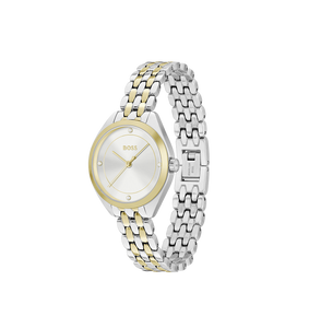 Ladies Hugo Boss Watch Stainless Steel 2 Tone Strap, White Dial SKU 4012160