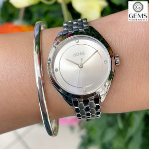 Ladies Hugo Boss Watch Stainless Steel Silver Tone Strap, White Dial SKU 4012161