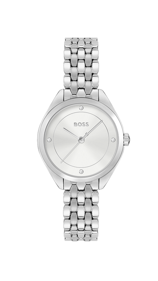 Ladies Hugo Boss Watch Stainless Steel Silver Tone Strap, White Dial SKU 4012161