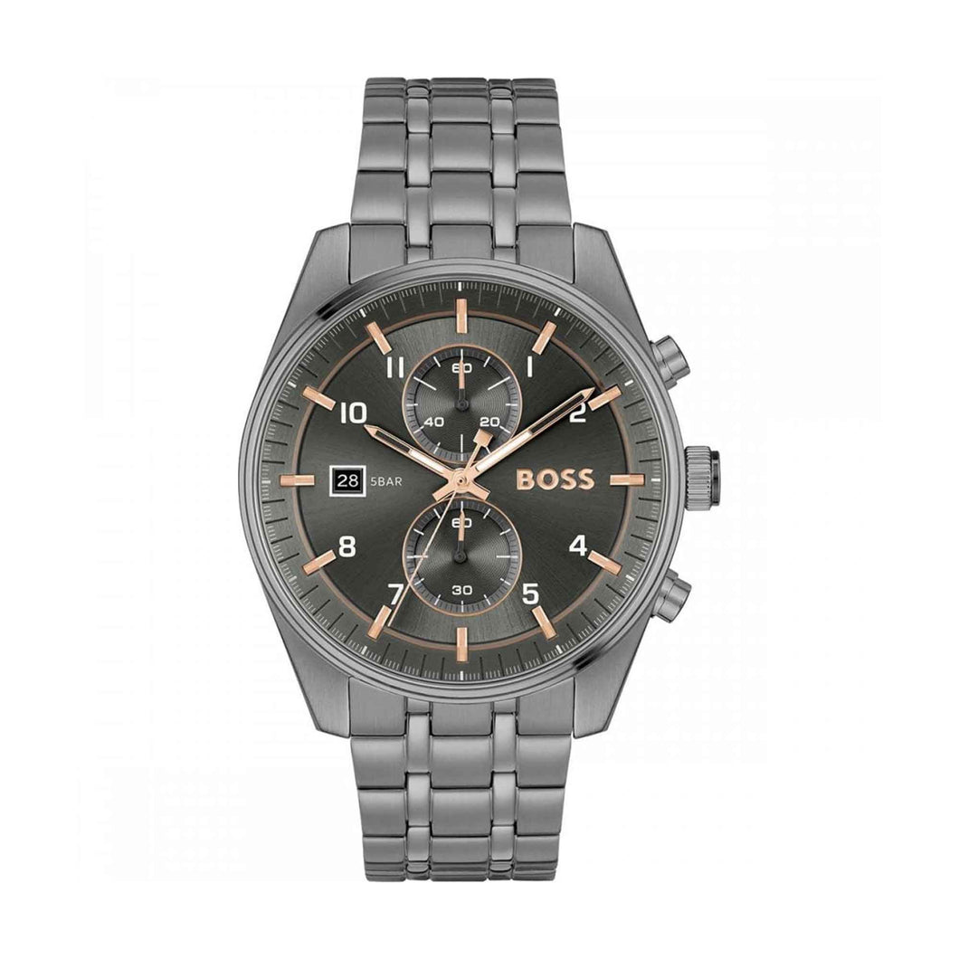 Gents Hugo Boss Watch Gunmetal Dial Rose Ascents, Gunmetal Stainless Steel Strap SKU 4012165