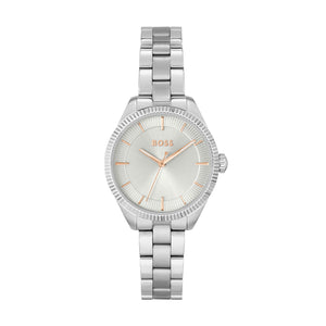 Ladies Hugo Boss Watch Silver Dial, Rose Hands, Stainless Steel Silver Tone Bracelet Strap Set SKU 4012167