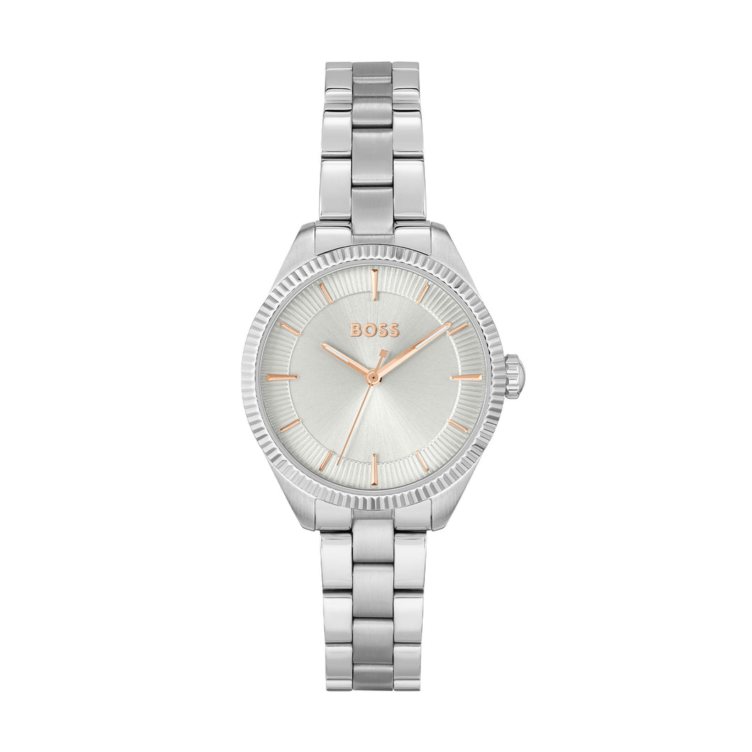 Ladies Hugo Boss Watch Silver Dial, Rose Hands, Stainless Steel Silver Tone Bracelet Strap Set SKU 4012167