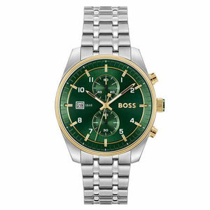 Gents Hugo Boss Watch Green Dial, Stainless Steel Silver Tone Strap Gold Tone Ascents SKU 4012169