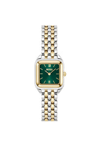 Ladies Hugo Boss Watch Stainless Steel Silver & Gold 2 Tone Strap, Green Tone Square Dial, Gold Tone Case SKU 4012186