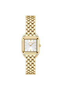 Ladies Hugo Boss Watch Stainless Steel Gold Strap, White Tone Square Dial, Gold Tone Case SKU 4012187