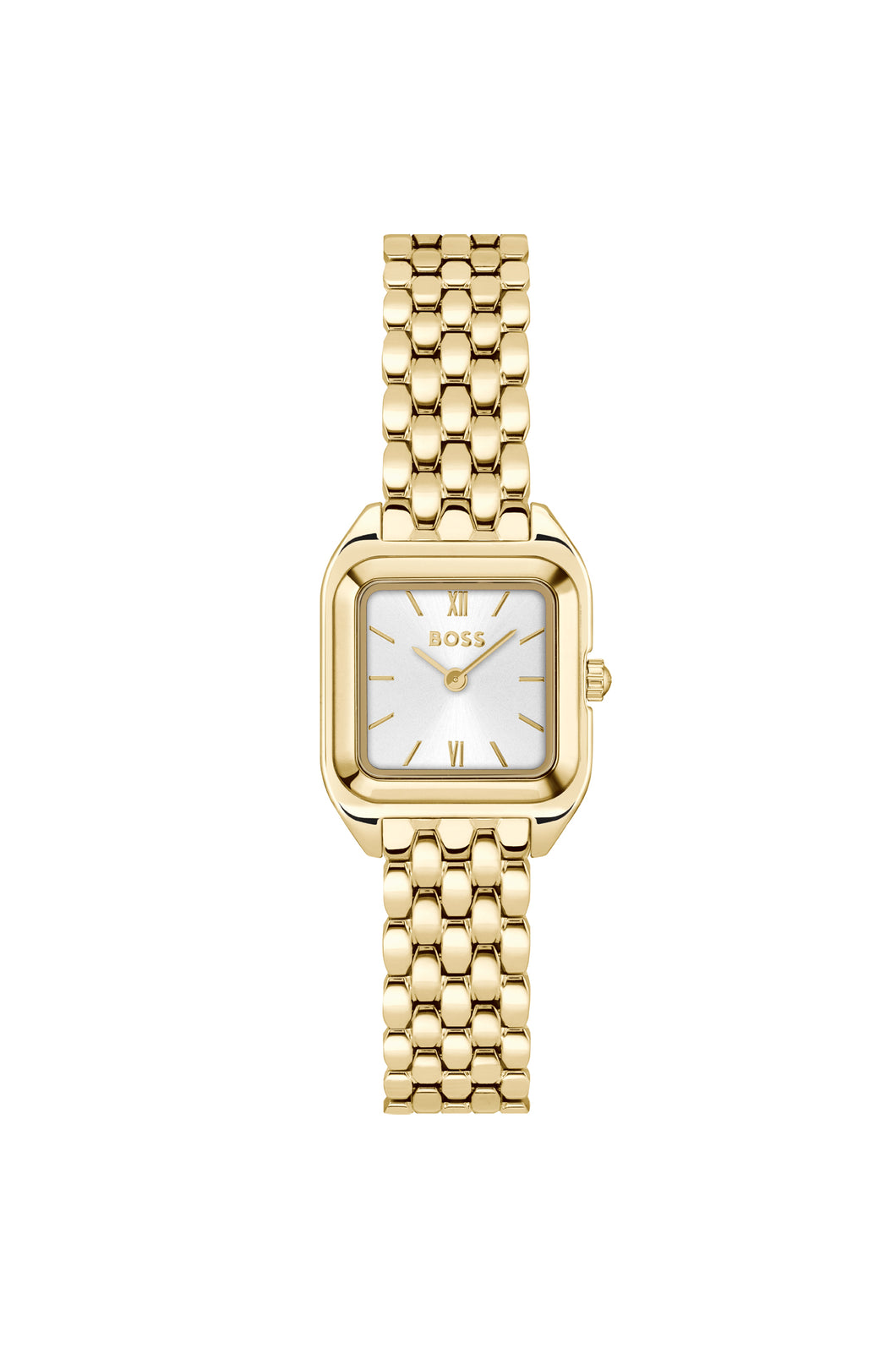 Ladies Hugo Boss Watch Stainless Steel Gold Strap, White Tone Square Dial, Gold Tone Case SKU 4012187