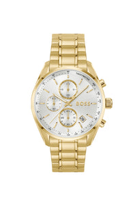 Gents Hugo Boss Watch Stainless Steel Gold Tone Strap, White Tone Dial, Date, Mini Dials SKU 4012188
