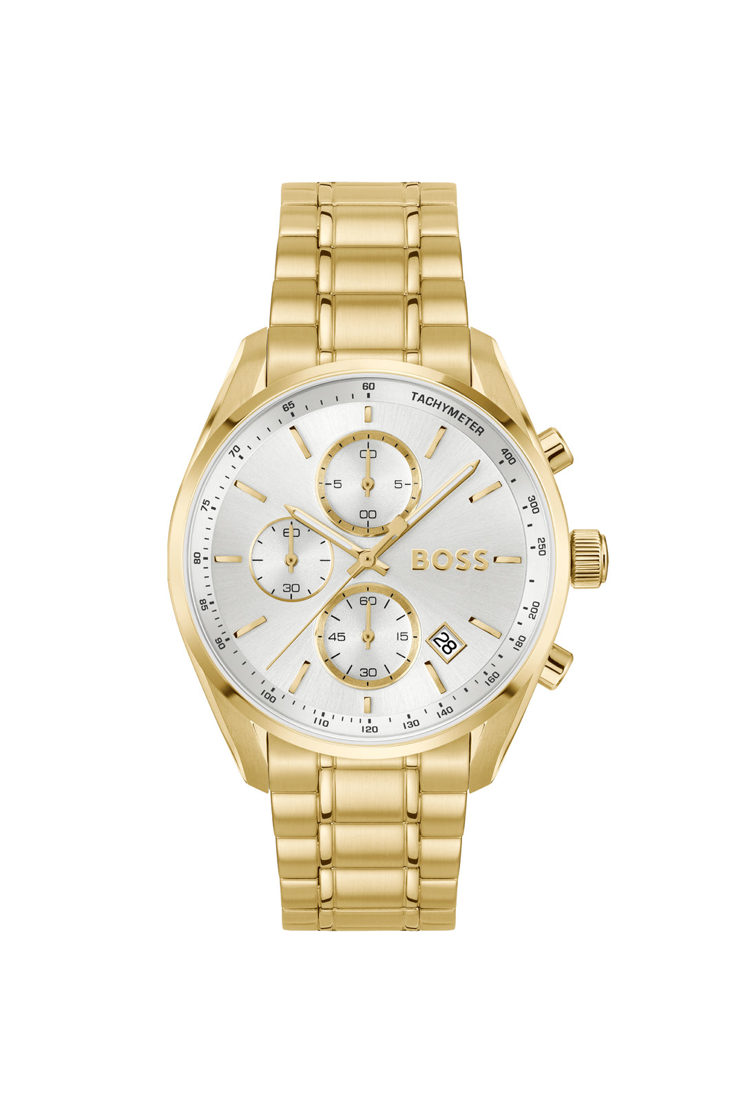 Gents Hugo Boss Watch Stainless Steel Gold Tone Strap, White Tone Dial, Date, Mini Dials SKU 4012188