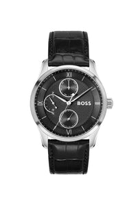 Gents Hugo Boss Watch Black Leather Strap, Black Tone Dial, Mini Dials SKU 4012189