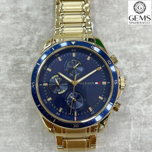 Gents Tommy Hilfiger Watch Stainless Steel Gold Tone Strap, Navy Dial, Mini Dials SKU 4016201