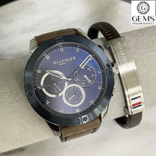 Load image into Gallery viewer, Gents Tommy Hilfiger Watch Brown Leather Strap, Blue Dial, Multi Dials, Blue Case SKU 4016215
