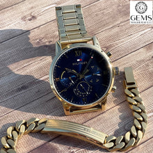 Load image into Gallery viewer, Gents Tommy Hilfiger Watch Stainless Steel Gold Tone Strap, Blue Dial, Mini Dials SKU 4016219
