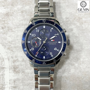 Gents Tommy Hilfiger Watch Stainless Steel Silver Tone Strap, Blue Dial, White Tone Hands SKU 4016238