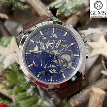 Load image into Gallery viewer, Gents Tommy Hilfiger Watch Brown Leather Strap, Fancy Skelitol Navy Dial SKU 4016245

