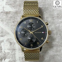 Load image into Gallery viewer, Gents Tommy Hilfiger Watch Stainless Steel Gold Tone Mesh Strap, Black Dial, Gold Tone Hands SKU 4016246
