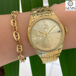 Ladies Tommy Hilfiger Watch Stainless Steel Gold Tone Strap, Gold Tone Dial SKU 4016280