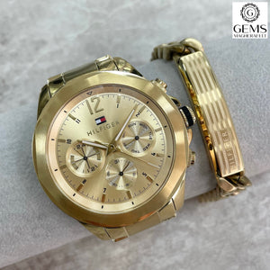 Gents Tommy Hilfiger Watch Stainless Steel Gold Tone Strap Gold Tone Multi Dial SKU 4016281