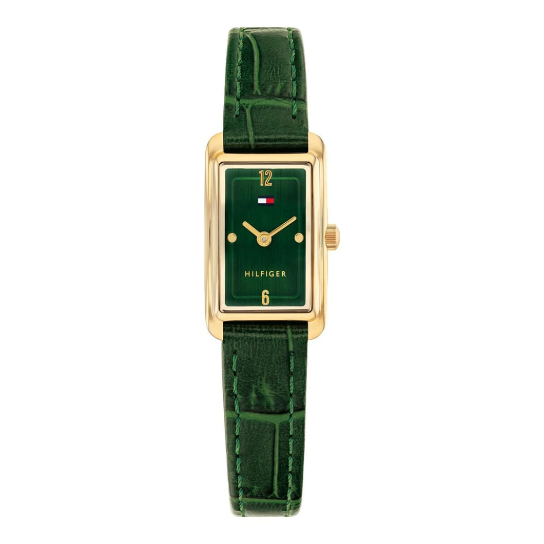 Tommy Hilfiger Ladies Watch, Green Leather Strap, Green Rectangle Dial SKU 4016323