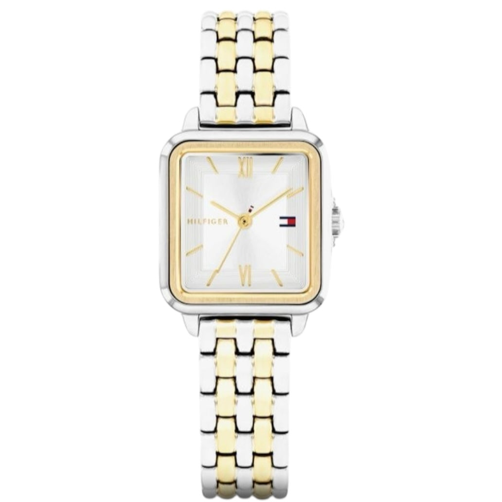 Tommy Hilfiger Ladies Watch, Stainless Steel 2 Tone Strap, Rectangle Dial SKU 4016324