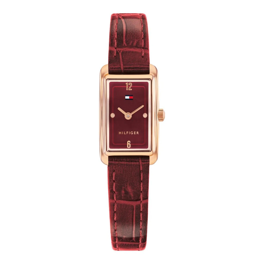Tommy Hilfiger Ladies Watch, Red Leather Strap, Red Rectangle Dial SKU 4016325