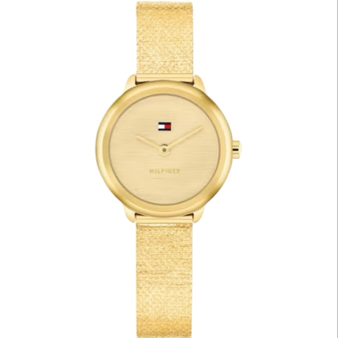 Tommy Hilfiger Ladies Watch, Stainless Steel Gold Tone Mesh Strap, Gold Tone Dial SKU 4016327