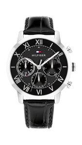 Tommy Hilfiger Gents Watch, Black Leather Strap, Black Dial, Mini Dials SKU 4016331