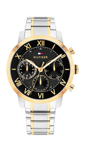 Tommy Hilfiger Gents Watch, Stainless Steel Silver Gold Tone Strap, Black Dial, Mini Dials SKU 4016334