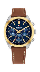Tommy Hilfiger Gents Watch, Tan Leather Strap, Blue Dial, Mini Dials SKU 4016338