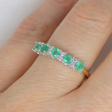 Load image into Gallery viewer, 9ct Yellow Gold 5 Emerald 8 Diamond Claw Set Wedding/Eternity Ring SKU 5406900
