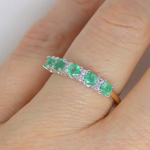 9ct Yellow Gold 5 Emerald 8 Diamond Claw Set Wedding/Eternity Ring SKU 5406900