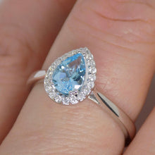 Load image into Gallery viewer, 9ct White Gold Pear Shape Blue Topaz Diamond Halo Ring SKU 5506005
