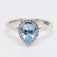 Load image into Gallery viewer, 9ct White Gold Pear Shape Blue Topaz Diamond Halo Ring SKU 5506005

