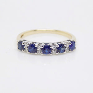 9ct Yellow Gold 5 Sapphire 8 Diamond Claw Set Wedding/Eternity Ring SKU 5706900