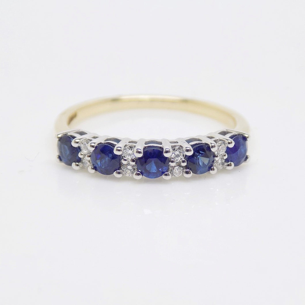 9ct Yellow Gold 5 Sapphire 8 Diamond Claw Set Wedding/Eternity Ring SKU 5706900